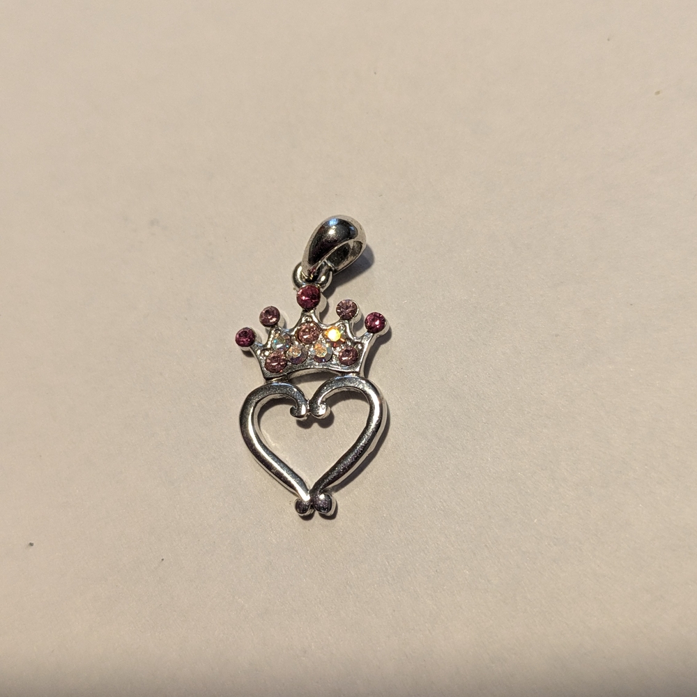 Silver and Pink Crown Heart Pendant